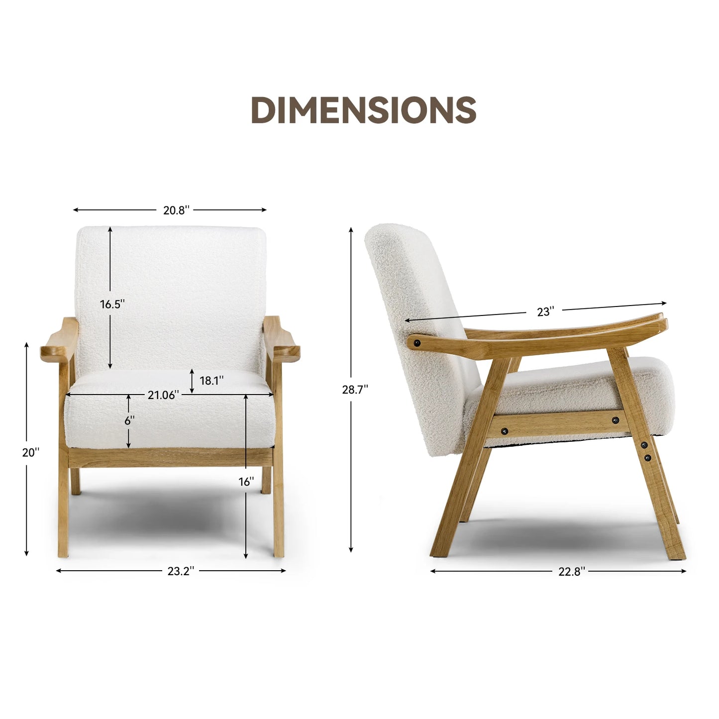 COMHOMA Mid Century Accent Chair, Modern Upholstered Armchair with Solid Wood Armrest for Living Room, Bedroom, Sunroom, Balcony