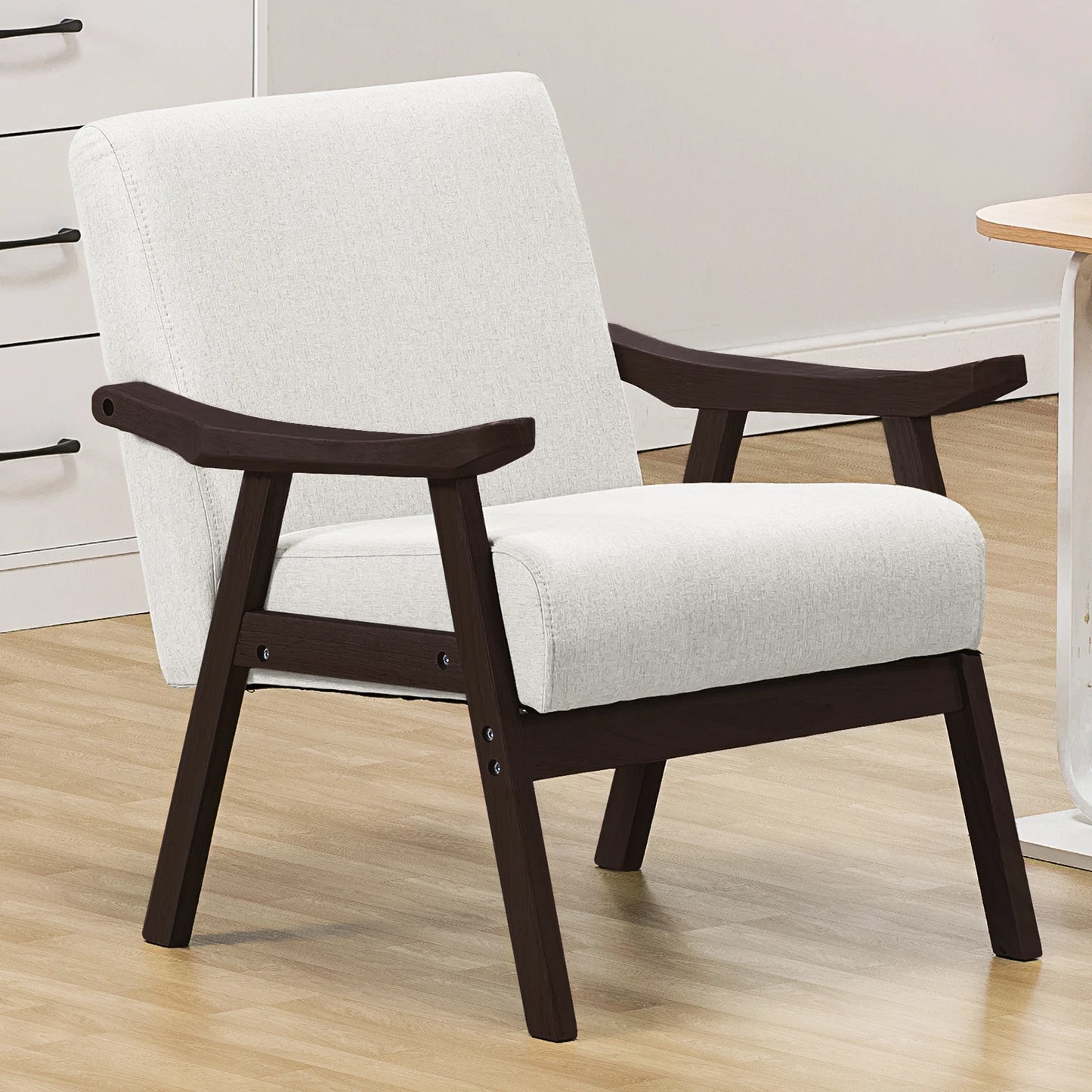 COMHOMA Mid Century Accent Chair, Modern Upholstered Armchair with Solid Wood Armrest for Living Room, Bedroom, Sunroom, Balcony