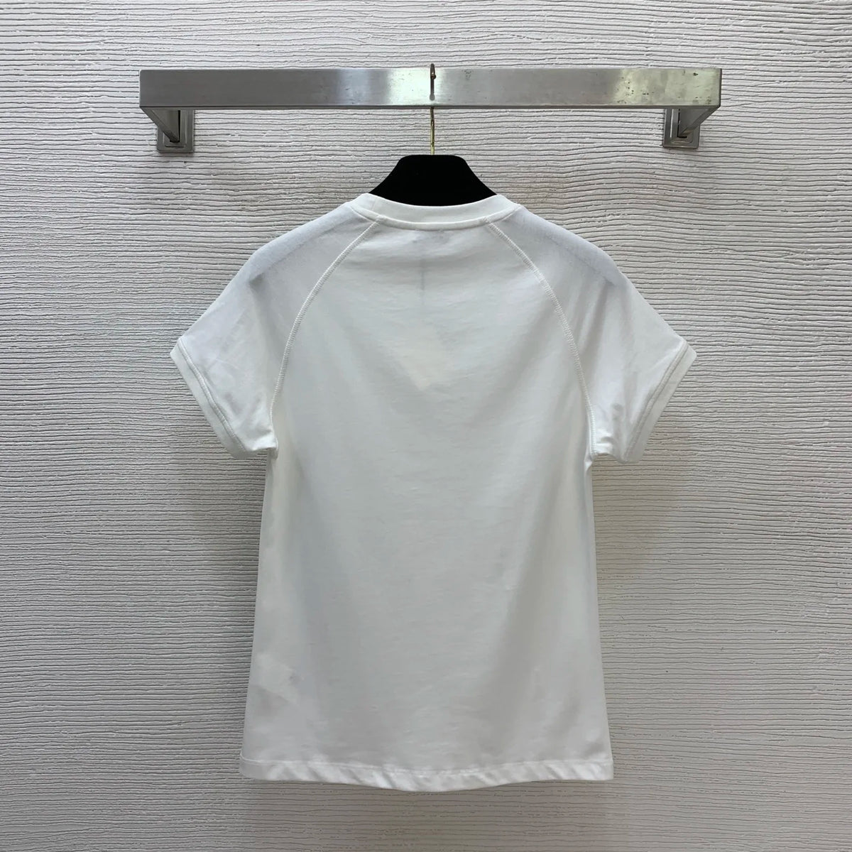 26 early spring new round neck short sleeved T-shirt for women's trendy casual slim fit top, high-end quality