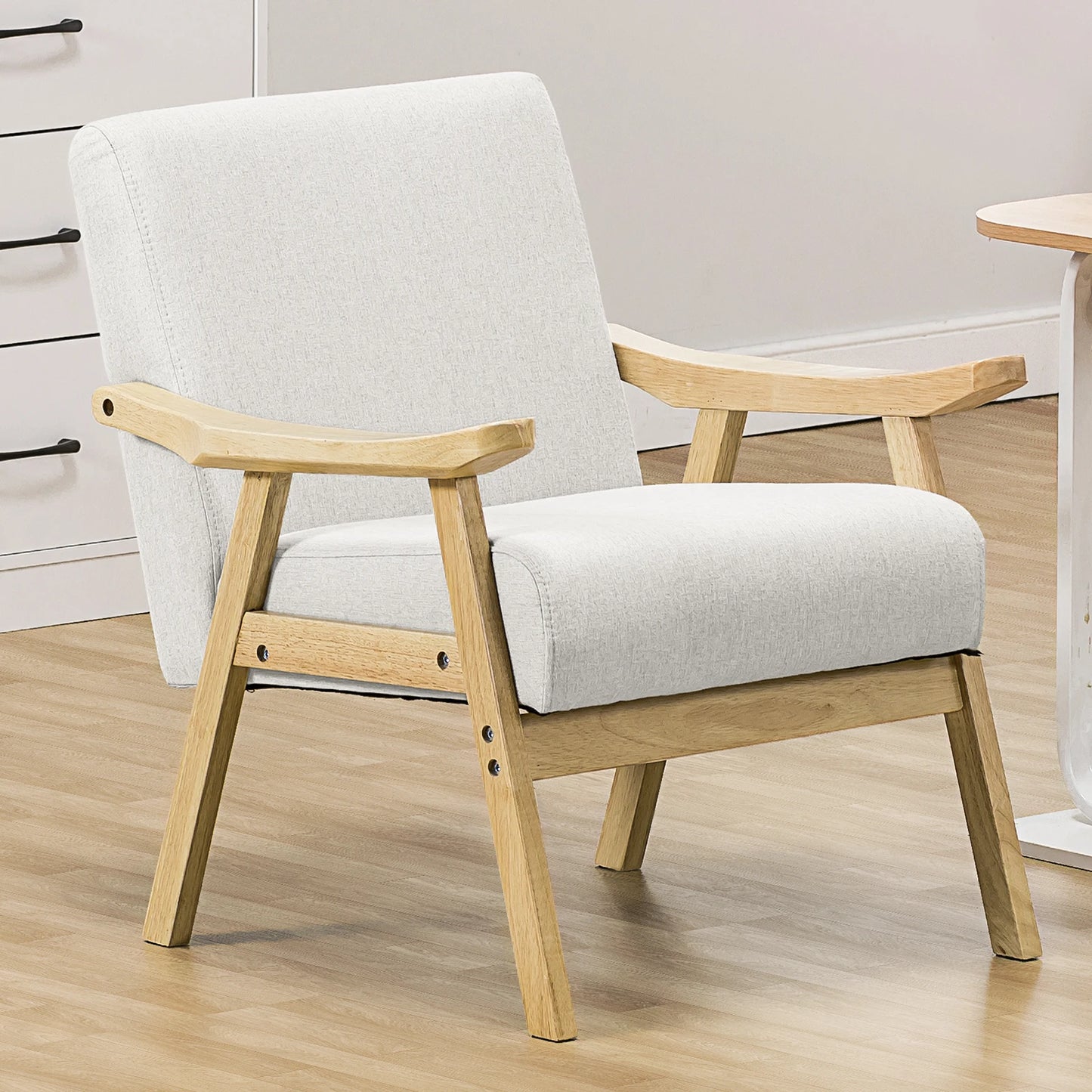 COMHOMA Mid Century Accent Chair, Modern Upholstered Armchair with Solid Wood Armrest for Living Room, Bedroom, Sunroom, Balcony