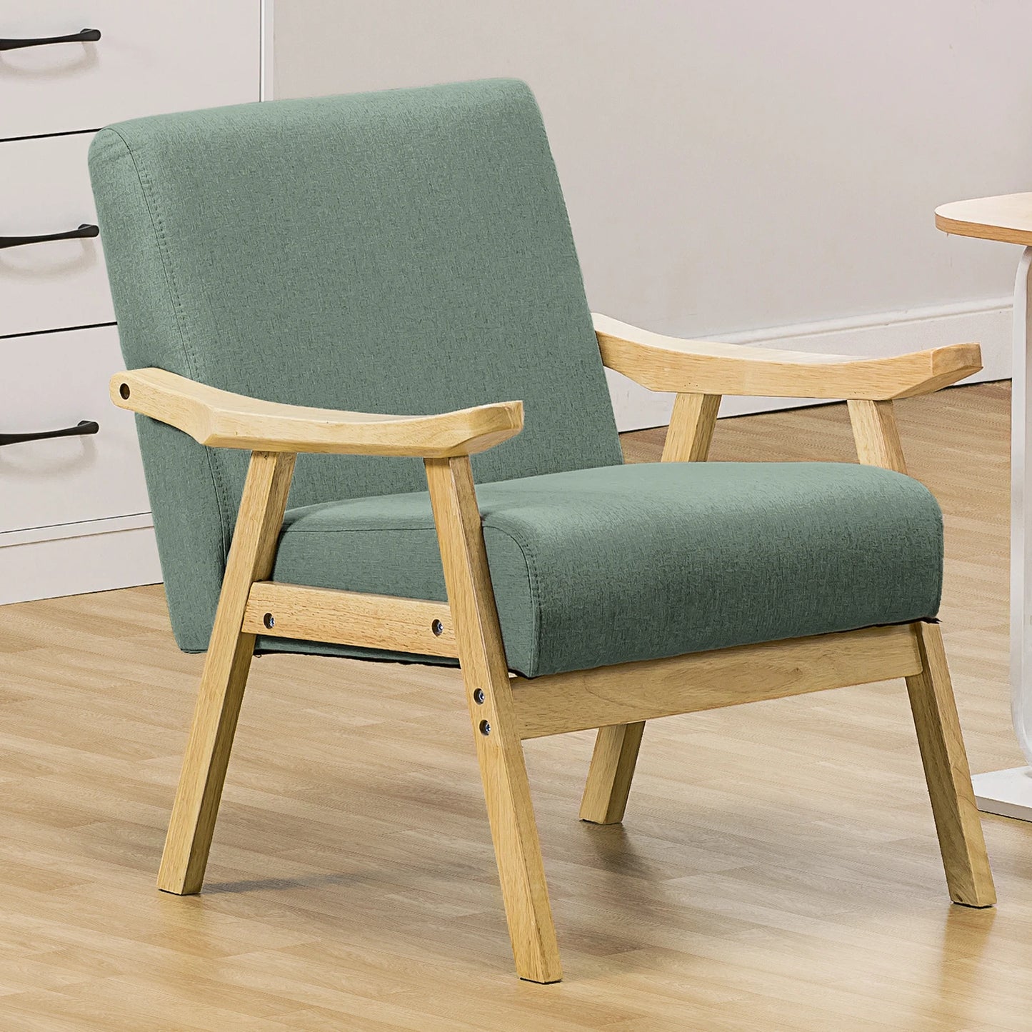 COMHOMA Mid Century Accent Chair, Modern Upholstered Armchair with Solid Wood Armrest for Living Room, Bedroom, Sunroom, Balcony