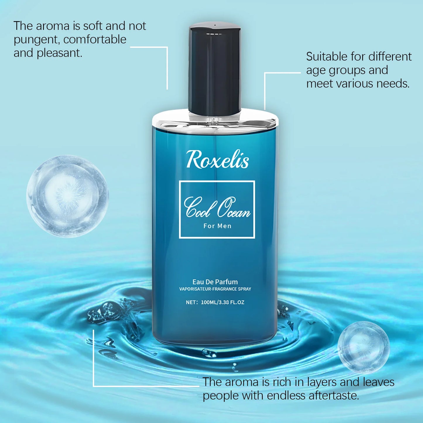 Roxelis 100ml Cologne Men Perfume Fresh Body Lasting Fragrance Confidence Boost Pheromone Release Charm Flirting Dating Perfume