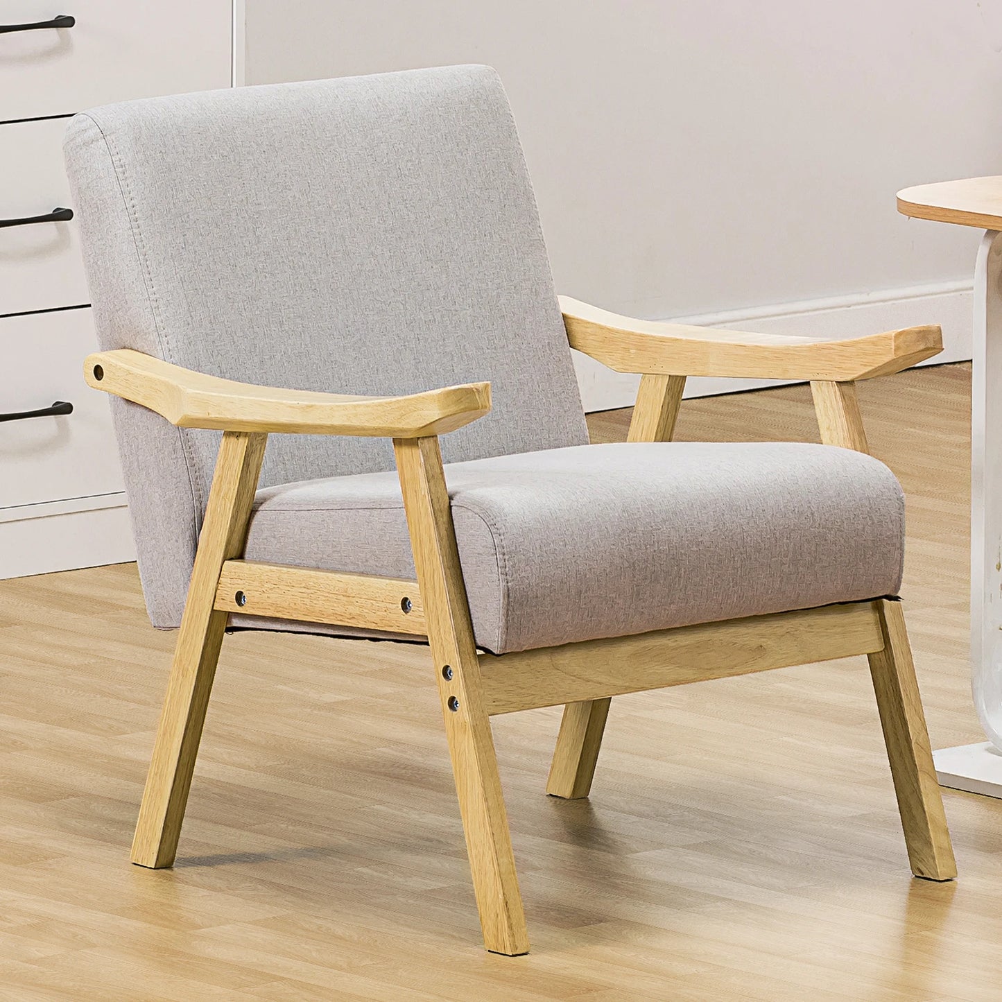COMHOMA Mid Century Accent Chair, Modern Upholstered Armchair with Solid Wood Armrest for Living Room, Bedroom, Sunroom, Balcony