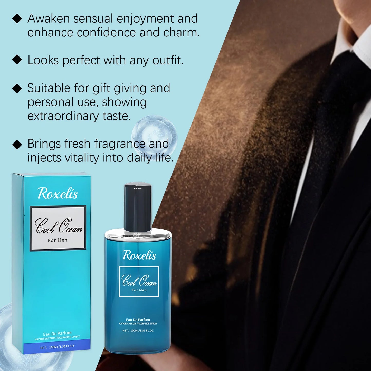Roxelis 100ml Cologne Men Perfume Fresh Body Lasting Fragrance Confidence Boost Pheromone Release Charm Flirting Dating Perfume
