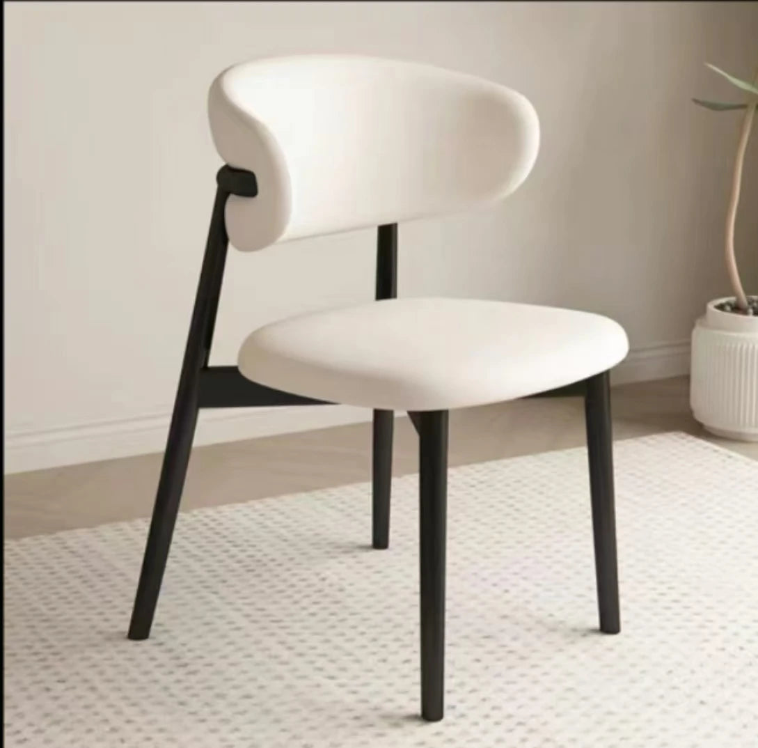 Cafe lounge chair, upholstered dining chair, curved back cushion, modern armless dining side chair