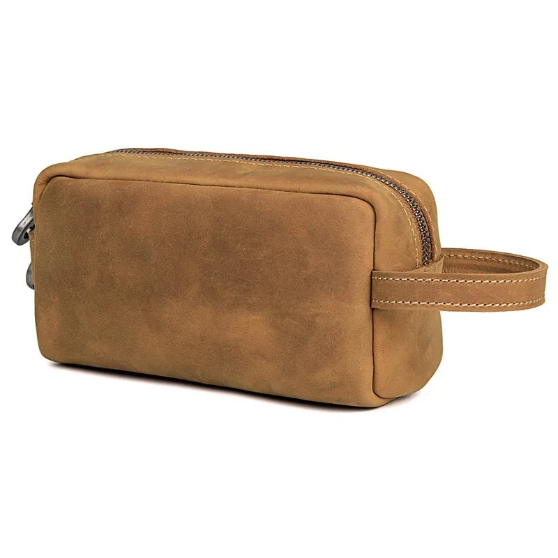 Toiletry Bag Travel Hand Bag Genuine Leather Storage Bag for Make Up Leather Clutch Bags Men Women Large Hand Purse Cosmetic Bag