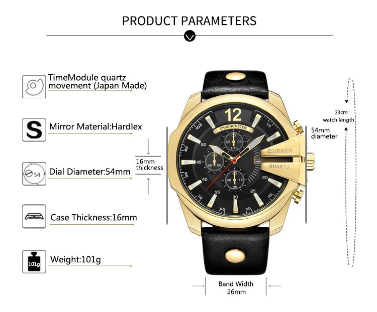 Mens Watches Top Brand Luxury Gold Leather Quartz Watch Men Curren Casual Male Wrist Watch Military Relogio Masculino Dropship