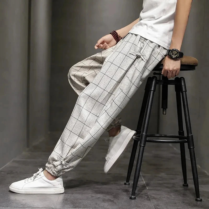 Chinese Style Men's Clothing Casual Pants Male Cotton Linen Lantern Trousers Streetwear Spring Summer Harem Pantalones New