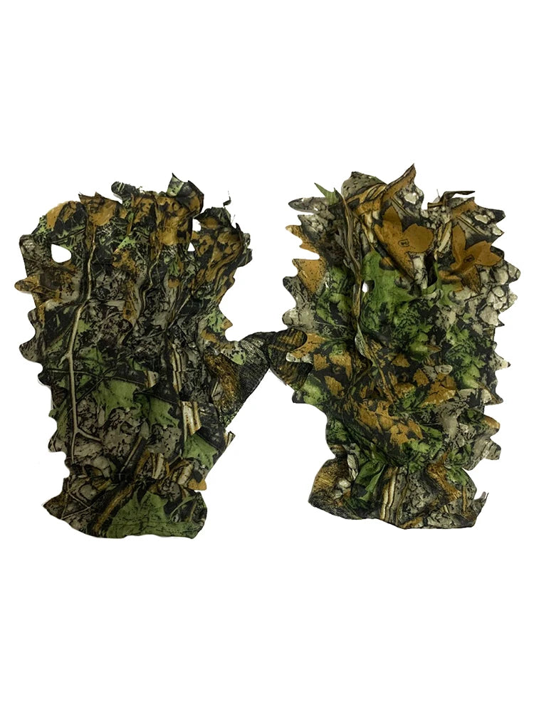 3D Camo Hunting Gloves Sneaky Comfortable Non-slip Durable 3D Leaf Gloves For Outdoor Hunting Shooting Photography Bionic Gloves