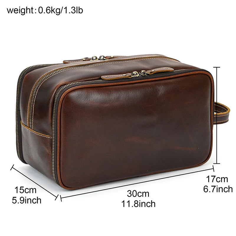 Cowhide Toiletry Bag Men Leather Cosmetic Bag Man Woman Wash Bag Storage Bags Genuine Leather Handbag For Make Up Dopp Kit Male