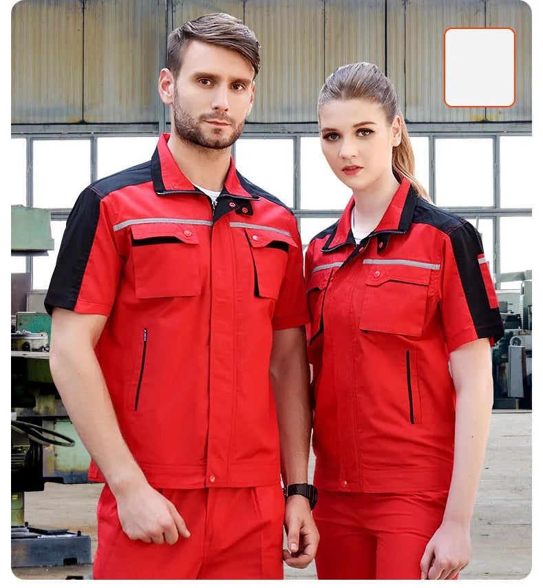 Summer Work Clothing For Men Women Workshop Mechanic Repair Uniform Work Clothes Short-sleeve Coveralls Two Tones Safety Clothes