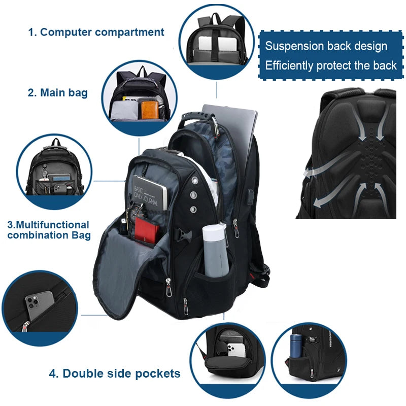 Brand Men's Backpack Anti-theft Waterproof 17inch Laptop Backpacks USB Charging Business Travel Backpack School Bag Male Mochila