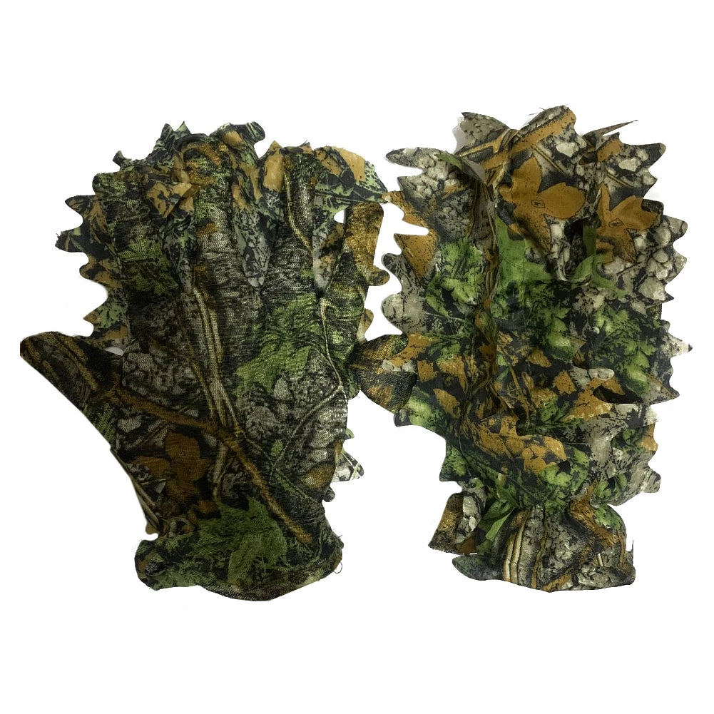 3D Camo Hunting Gloves Sneaky Comfortable Non-slip Durable 3D Leaf Gloves For Outdoor Hunting Shooting Photography Bionic Gloves