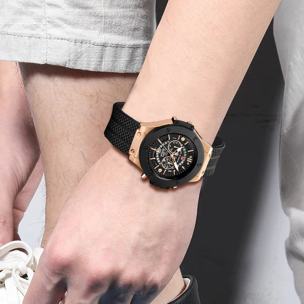 2023 New Men's Watch Top Brand Luxury Sports Silicone Strap Japanese Movement Calendar Quartz Waterproof Watch Relogio Masculino