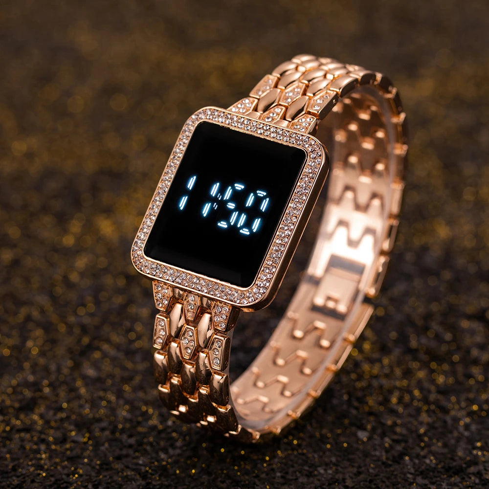 Women's Watches Famous Luxury Brand Women Digital Watch Fashion Rhinestone Stainless Steel Quartz Ladies Wristwatches Wathes