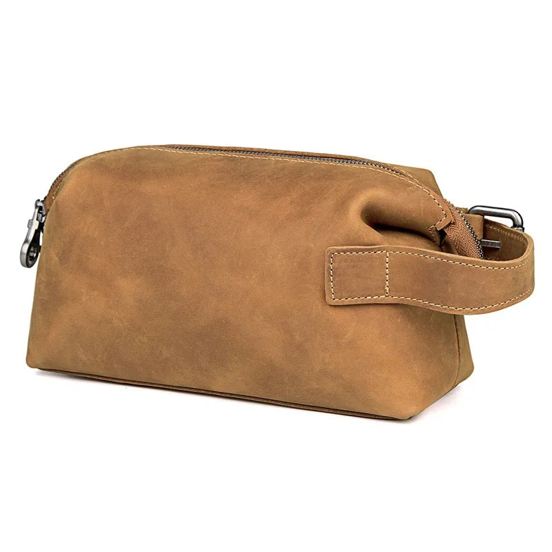 Toiletry Bag Travel Hand Bag Genuine Leather Storage Bag for Make Up Leather Clutch Bags Men Women Large Hand Purse Cosmetic Bag