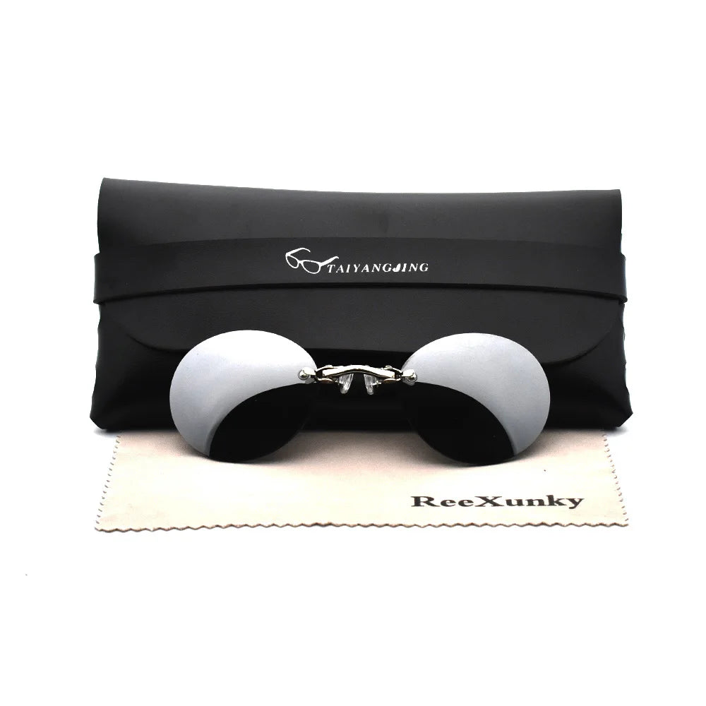 2024 Clip On Nose Sunglasses For Men Brand Designer Retro Hacker Empire Matrix Morpheus Rimless Round Sun Glasses UV400 Shade