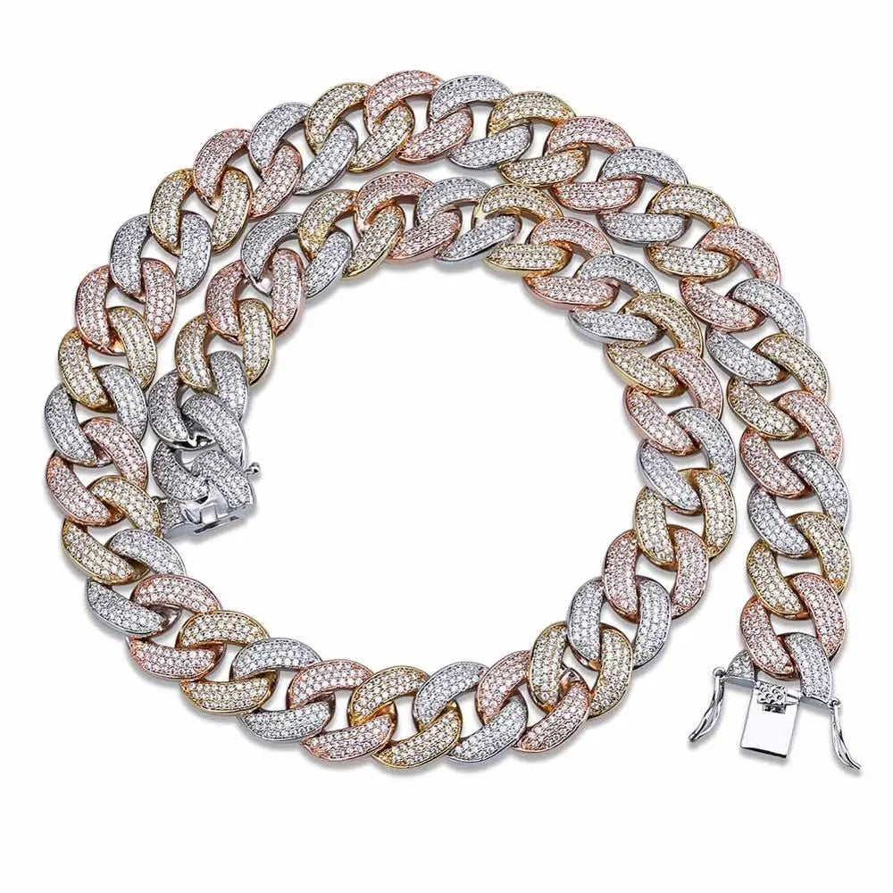 TOPGRILLZ Maimi Cuban Link Chain Necklace Men's Hip Hop Gold Color Iced Out Cubic Zircon Necklaces Jewelry Gifts 16" -30"