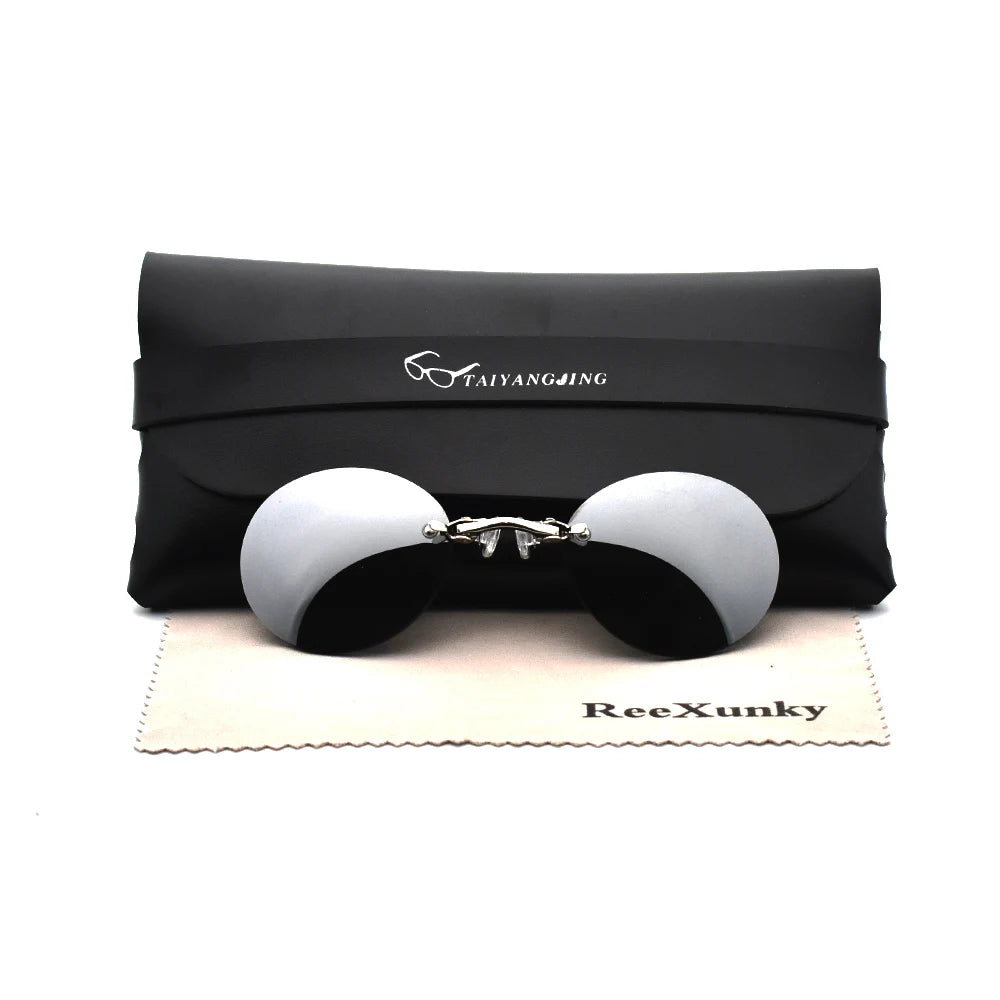 2024 Clip On Nose Sunglasses For Men Brand Designer Retro Hacker Empire Matrix Morpheus Rimless Round Sun Glasses UV400 Shade