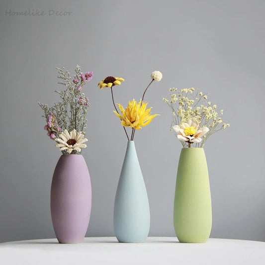 Minimalist Solid-color Flower Vase Colorful Ceramic Flower Vase Desktop Mini Vase Home Decorative Centerpiece