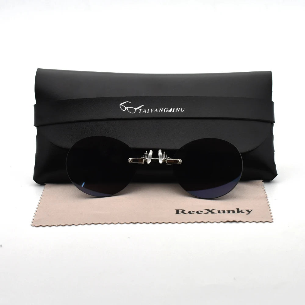 2024 Clip On Nose Sunglasses For Men Brand Designer Retro Hacker Empire Matrix Morpheus Rimless Round Sun Glasses UV400 Shade