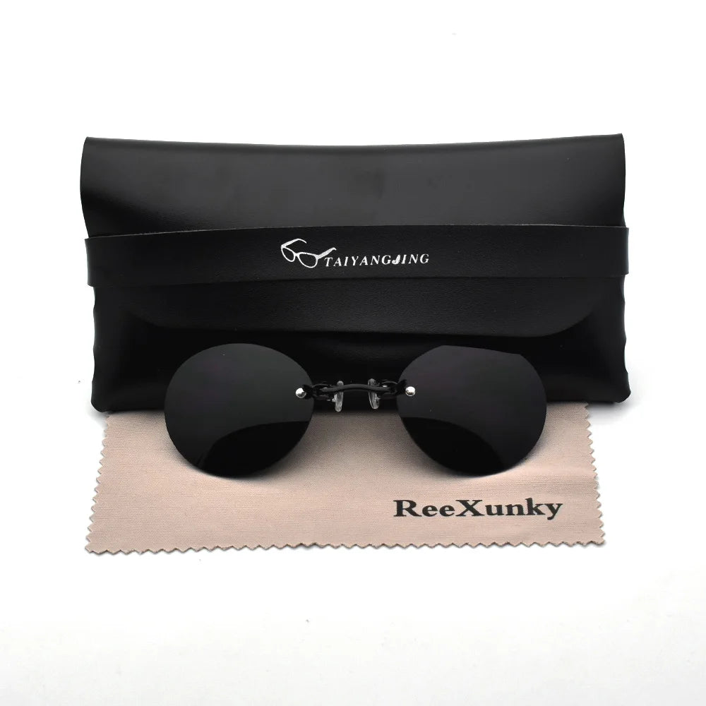 2024 Clip On Nose Sunglasses For Men Brand Designer Retro Hacker Empire Matrix Morpheus Rimless Round Sun Glasses UV400 Shade