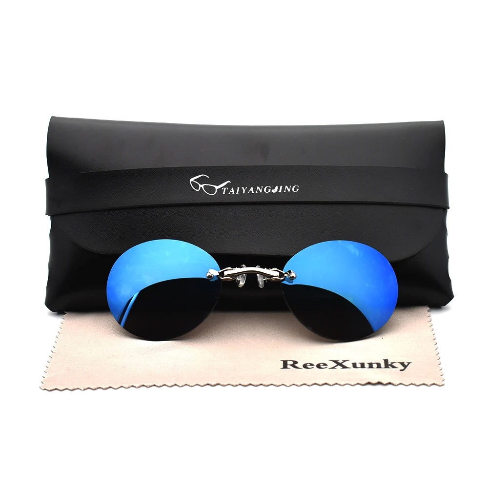 2024 Clip On Nose Sunglasses For Men Brand Designer Retro Hacker Empire Matrix Morpheus Rimless Round Sun Glasses UV400 Shade