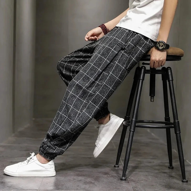 Chinese Style Men's Clothing Casual Pants Male Cotton Linen Lantern Trousers Streetwear Spring Summer Harem Pantalones New