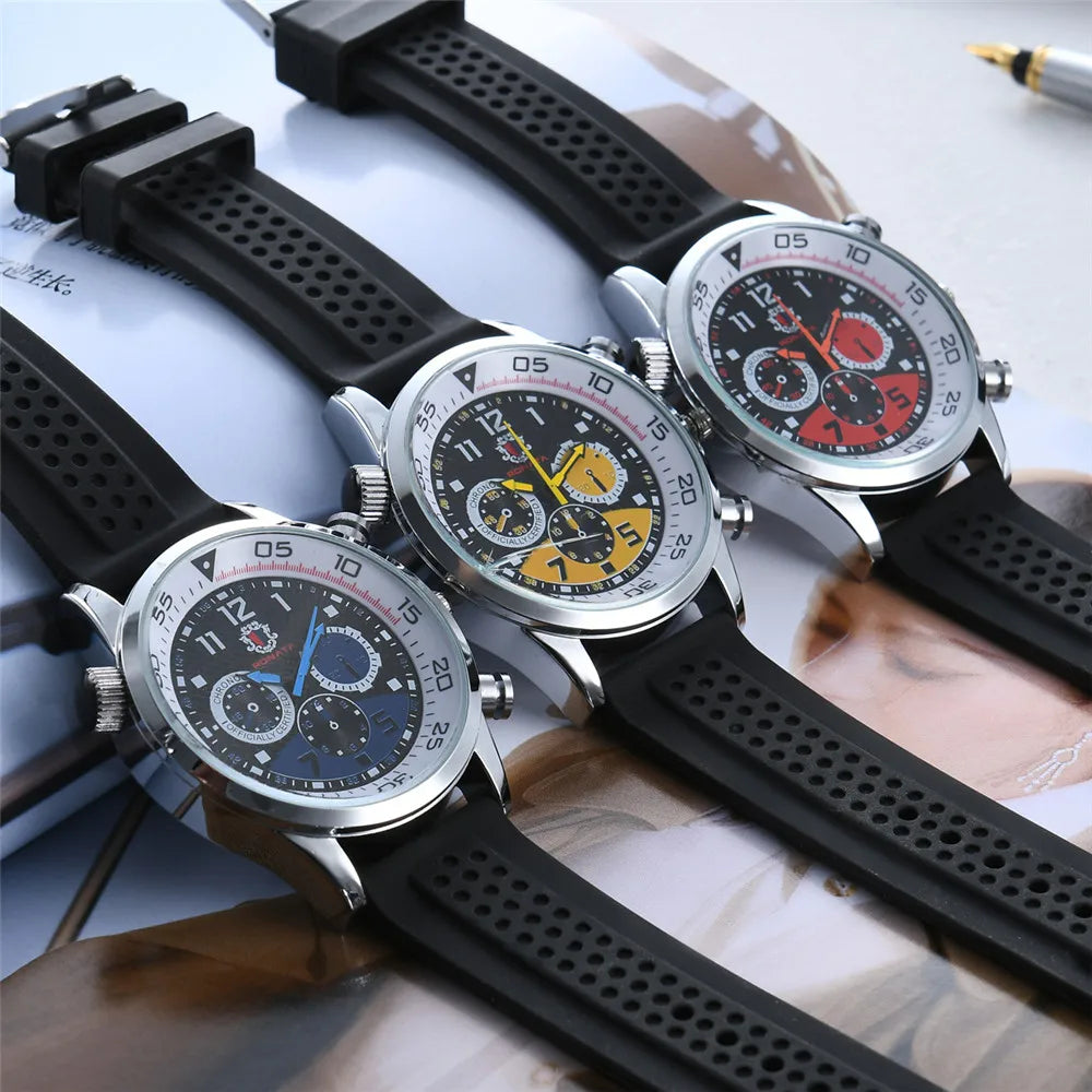 Men's Watches Three-eye design 2021 Top Luxury Brand Fashion Quartz Men Watch Men Silica gel Strap Wristwatch Relogio Masculino