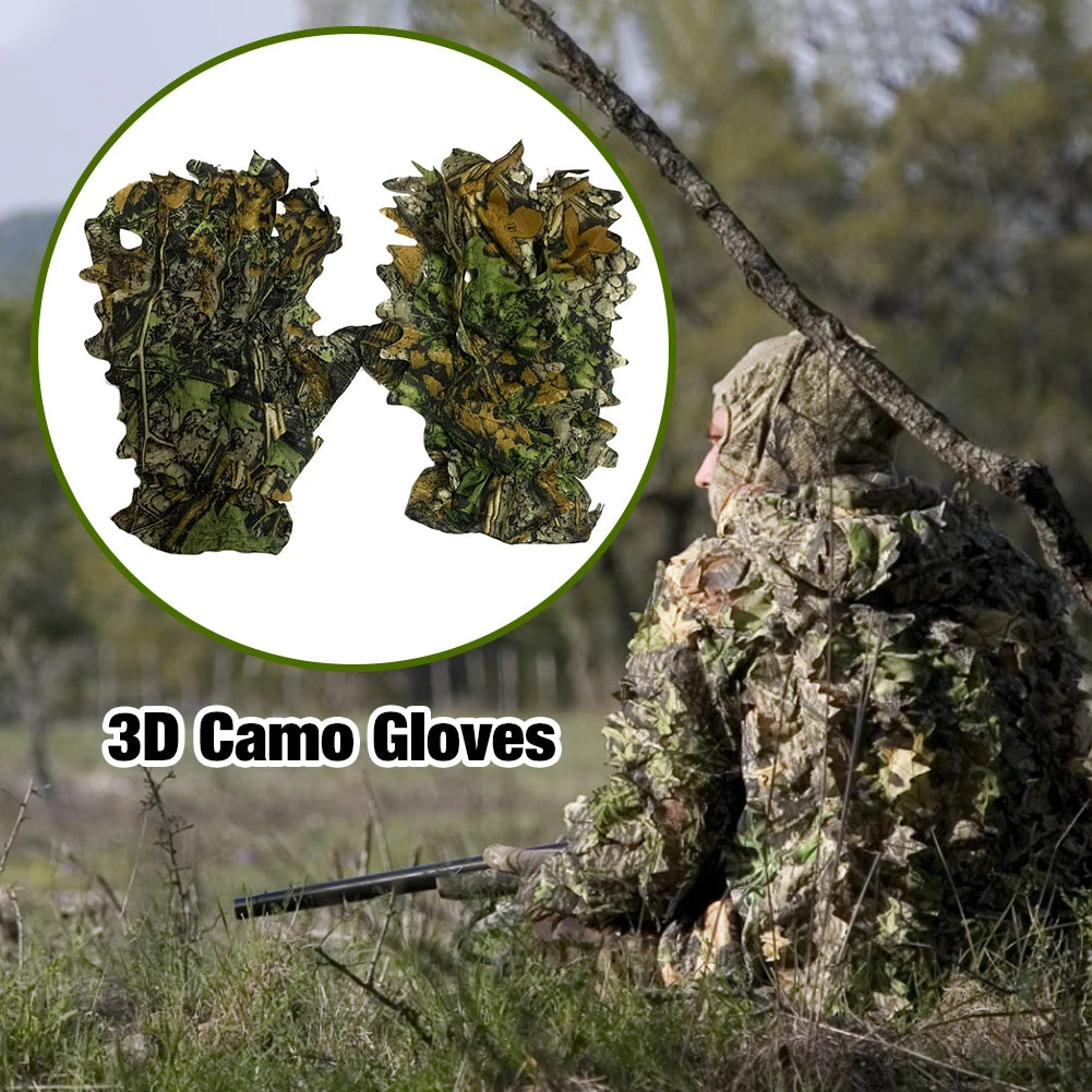 3D Camo Hunting Gloves Sneaky Comfortable Non-slip Durable 3D Leaf Gloves For Outdoor Hunting Shooting Photography Bionic Gloves