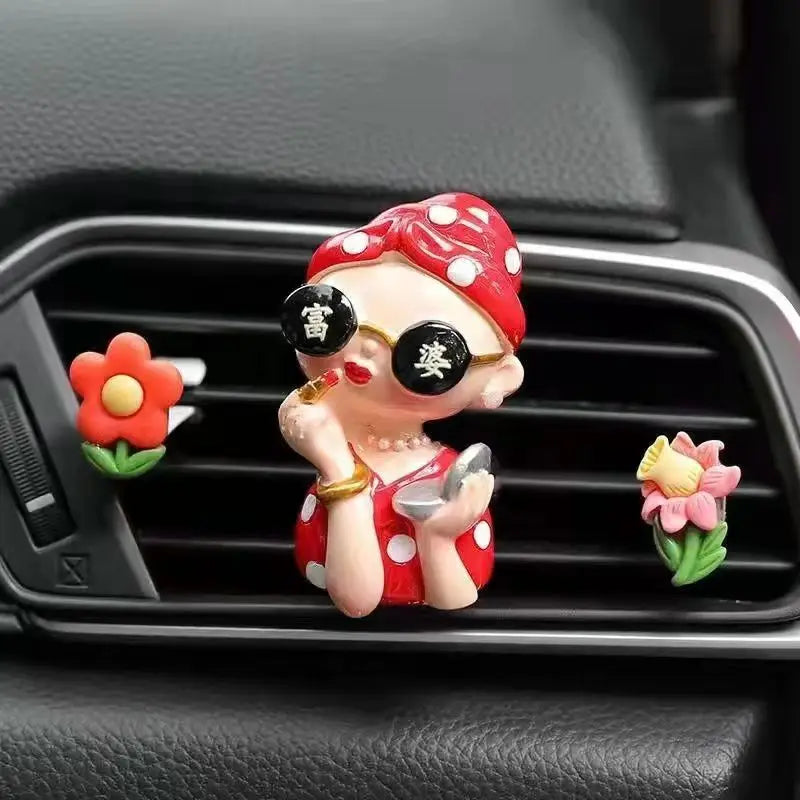 Creative Car Air Freshener Cartoon Rich Woman Lasting Light Fragrance Air Conditioner Outlet Aromatherapy Car Perfume Diffuser