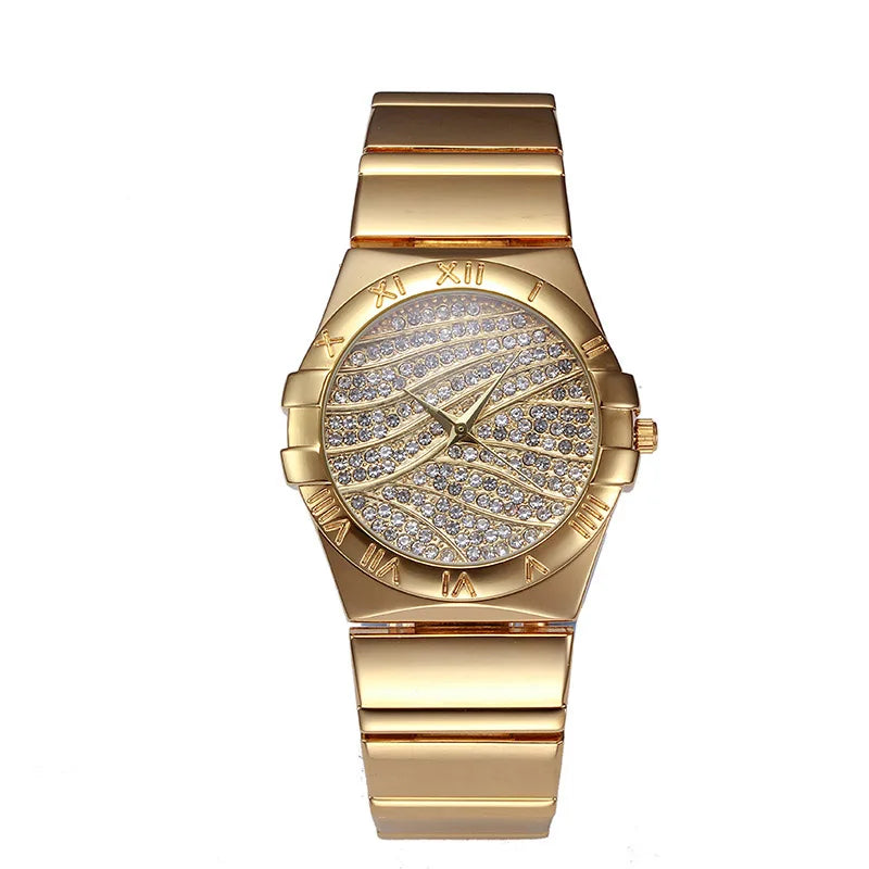 Women's Watches 18K Gold Stainless Steel Watchband Quartz Wristwatch Women Luxury Brand Female Watch Waterproof Watch Jewelry