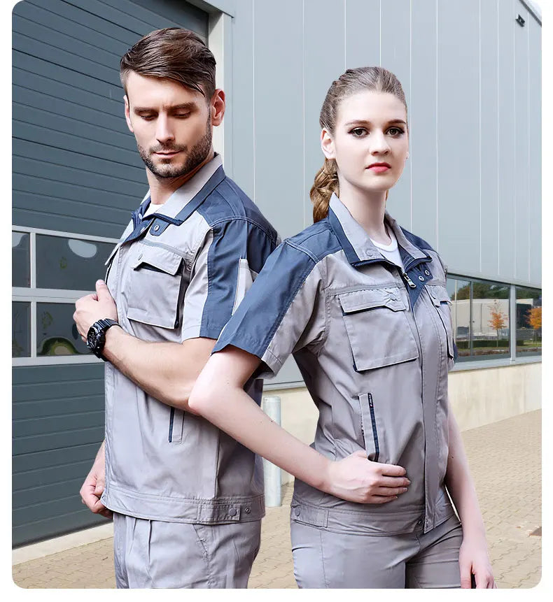 Summer Work Clothing For Men Women Workshop Mechanic Repair Uniform Work Clothes Short-sleeve Coveralls Two Tones Safety Clothes