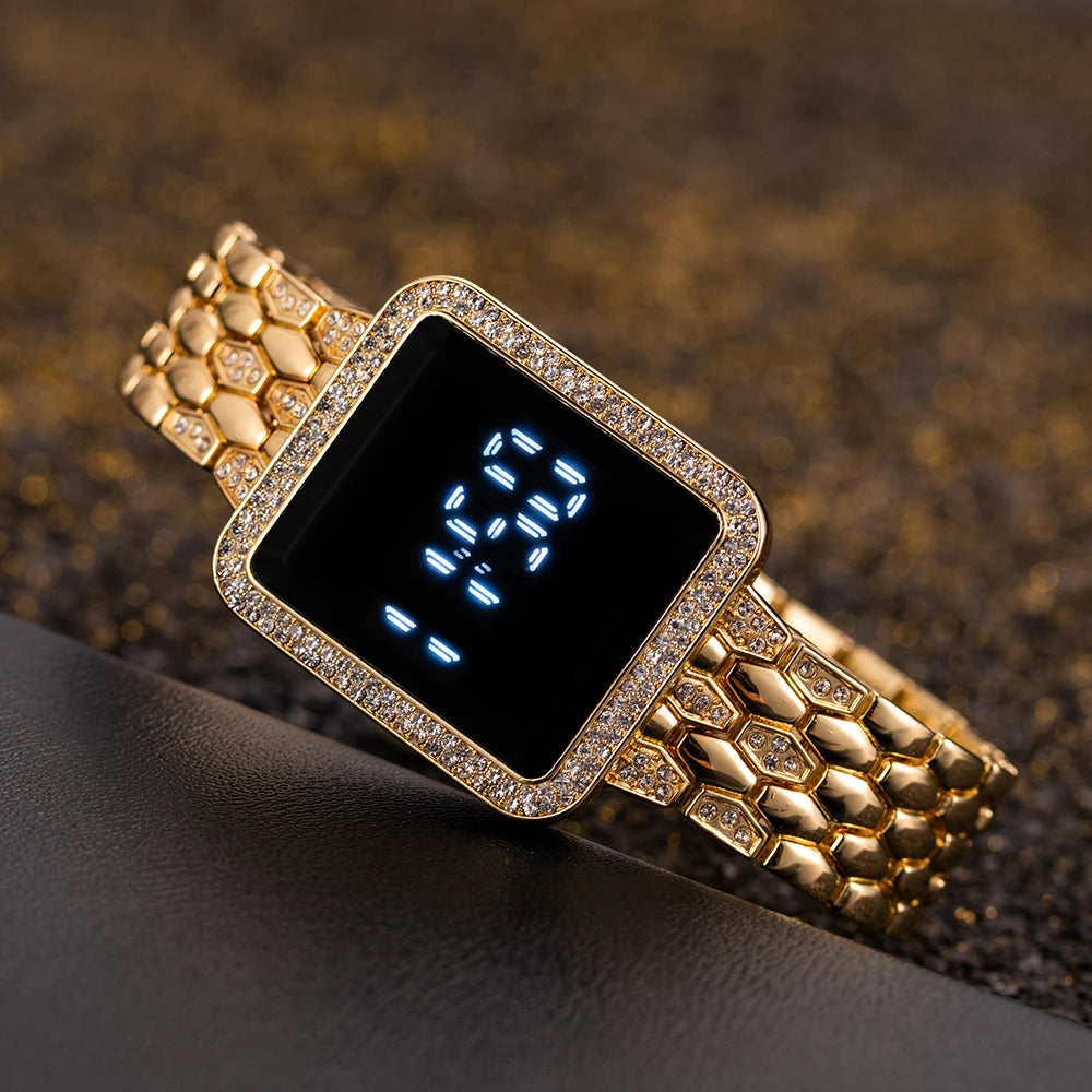 Women's Watches Famous Luxury Brand Women Digital Watch Fashion Rhinestone Stainless Steel Quartz Ladies Wristwatches Wathes