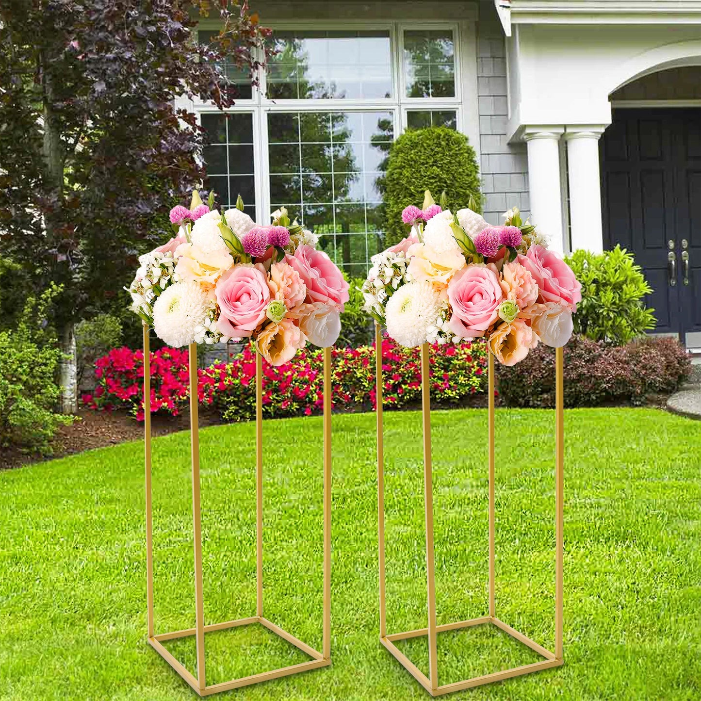 2pcs Metal Flower Floor Vase, 60cm Tall Column Centerpiece Stand Geometric Plant Holder for Floral Wedding Table Party Decor