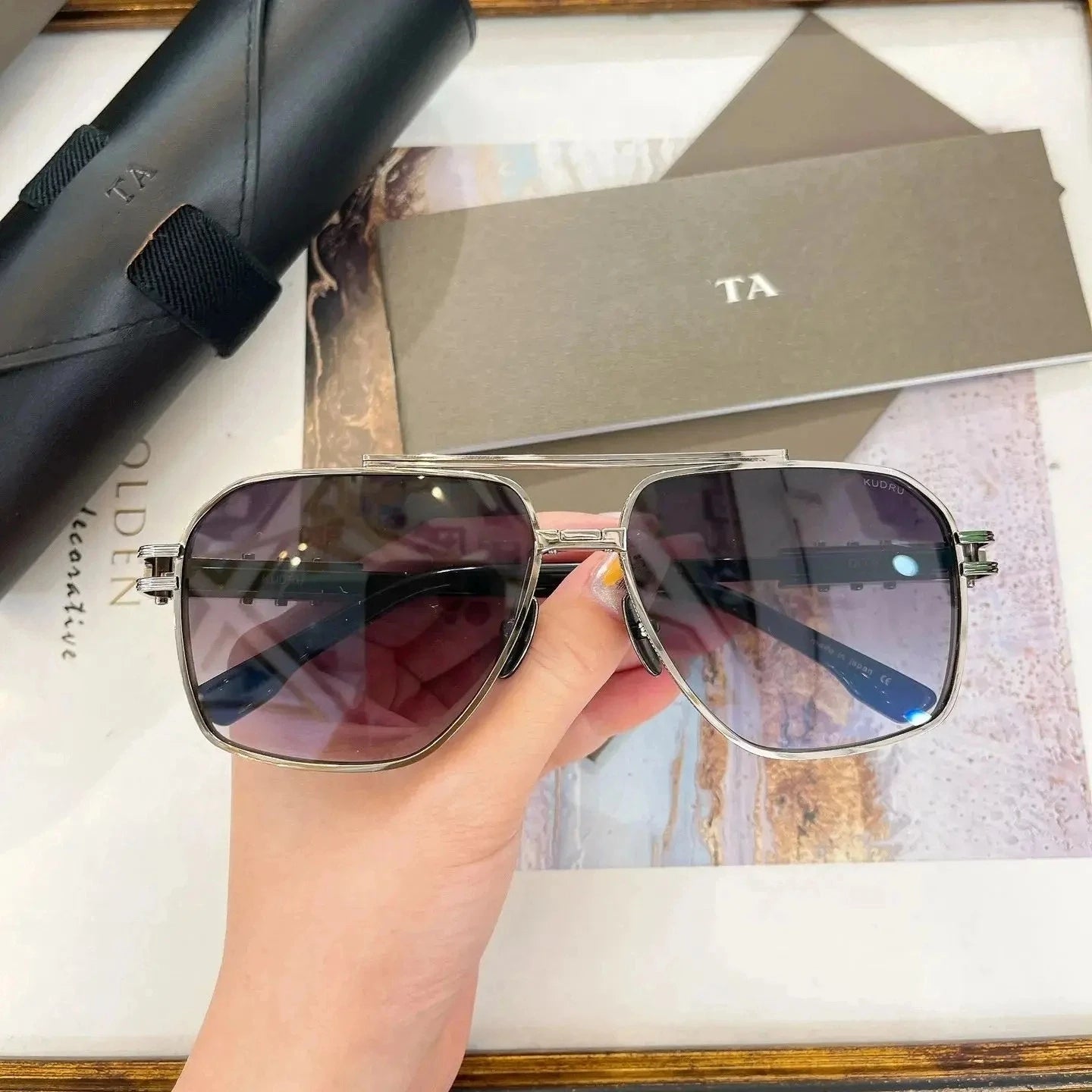 Original For LIANGCHENDIT DT DTS436 Green Lenses Driving Anti-Glare Men Sunglasses Top Quality Retro Luxury Women Couple Eyewear