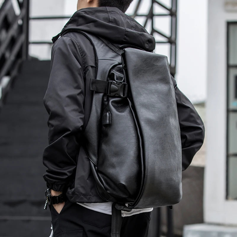Men Leather Backpack, Waterproof Laptop Backpack, Large Capacity Business Backpack with USB Charging, Male Travel Sport Daypack