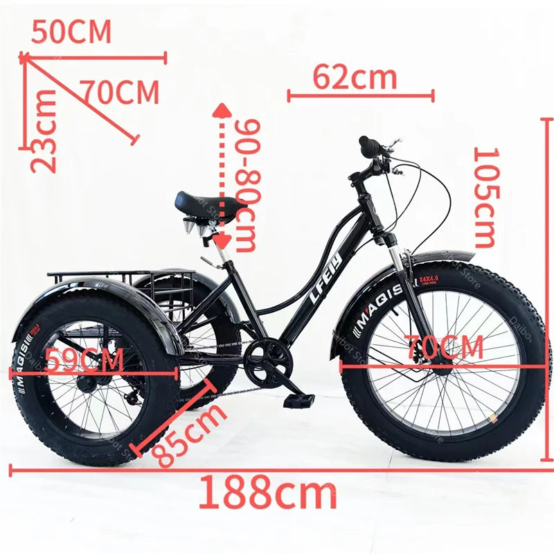 48V 750W Electric Bike For Man Powerful 24 Inch Fat Tire Bike All Terrain Electric Tricycles 3 Wheels for Adults Elderly