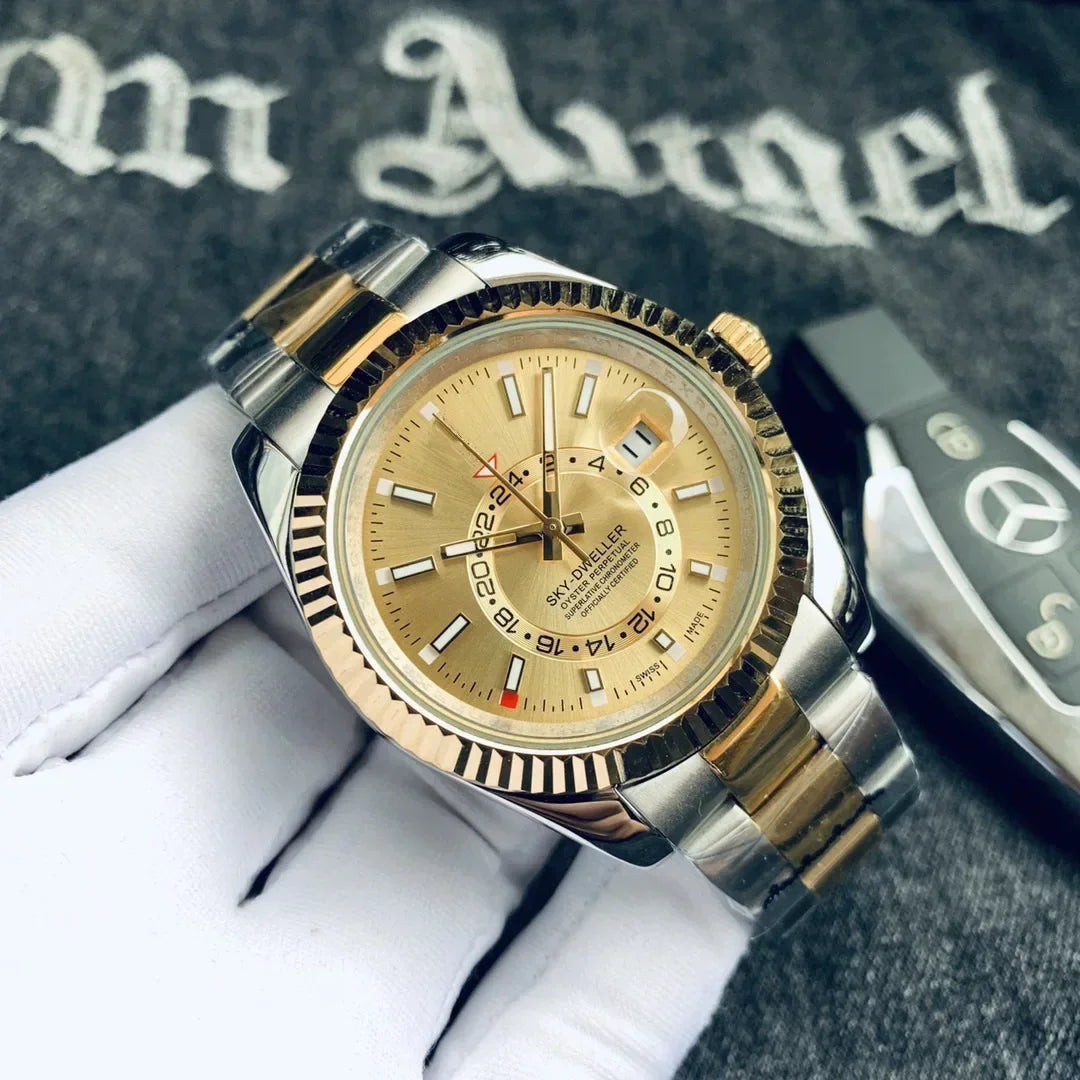 Automatic Men Watch Mechanical Self Wind Stainless Steel Strap Rose Gold Silver Blue Date Luxury Sky 40mm