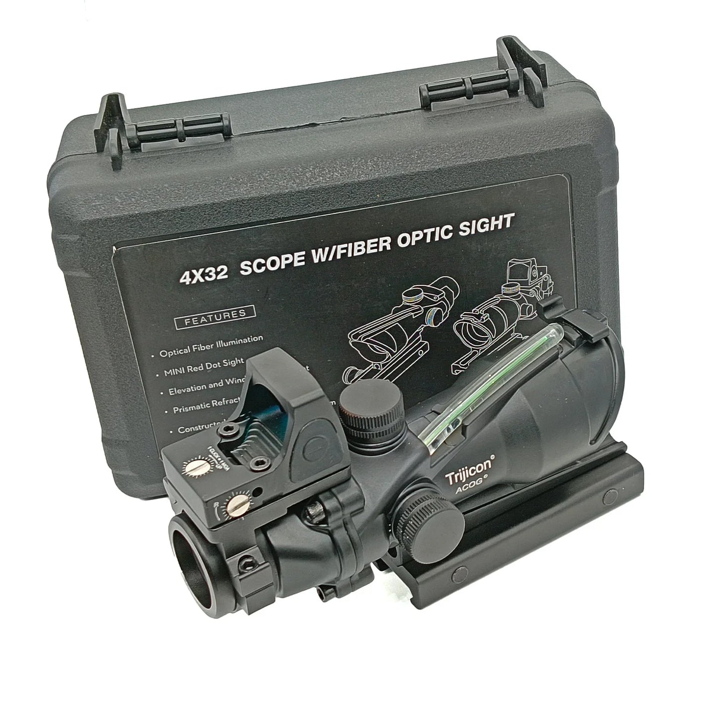 4X32 Scope with Red Dot True Fiber Optic Red and Green Dot Illumination Rifle Scope Etched Reticle Hunting Scope for 20mm Rail