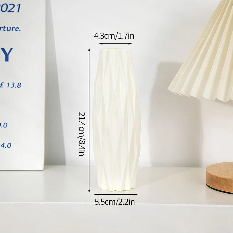 Modern Flower Vase Plastic Plants Pot White Imitation Ceramic Flower Vases Flower Arrangement Home Living Room Wedding Decor