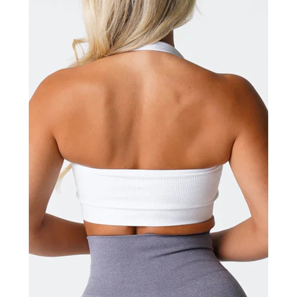 New Limitless Ribbed Seamless Halter Bra Spandex Woman Fitness Elastic Breathable Breast Enhancement Leisure Sports Underwear
