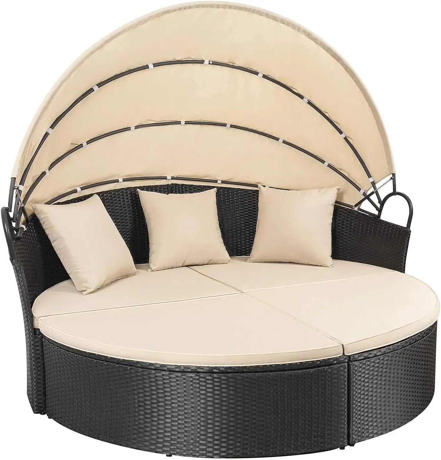 Patio Outdoor Daybed with Retractable Canopy Rattan Wicker Sectional Seating with Washable Cushions for Patio Backyard Porch Rou