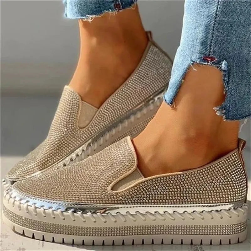 Women's Shoes 2022 Fashion Flats Rhinestone Bling Sewing Platform Loafers luxury Shoes Casual Comfortable Female Shoes