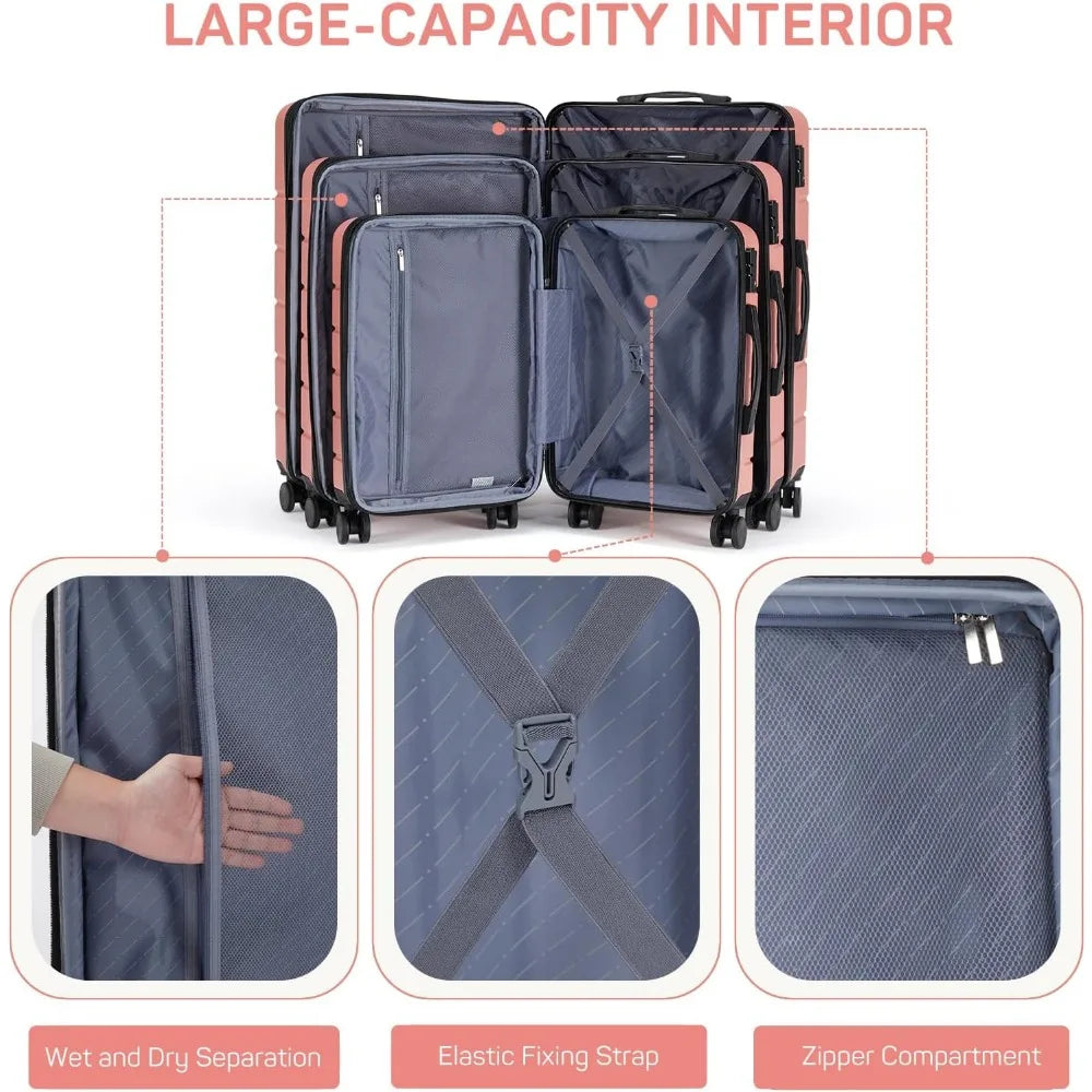 Pink 20-24-28 Inch Travel Luggage Sets for Women with Stylish Design and Durable Quality