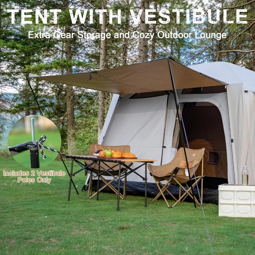 Family-Sized Waterproof Cabin Tent with Porch and Rainfly, Spacious 2-Room Glamping Tent for 4-6 People
