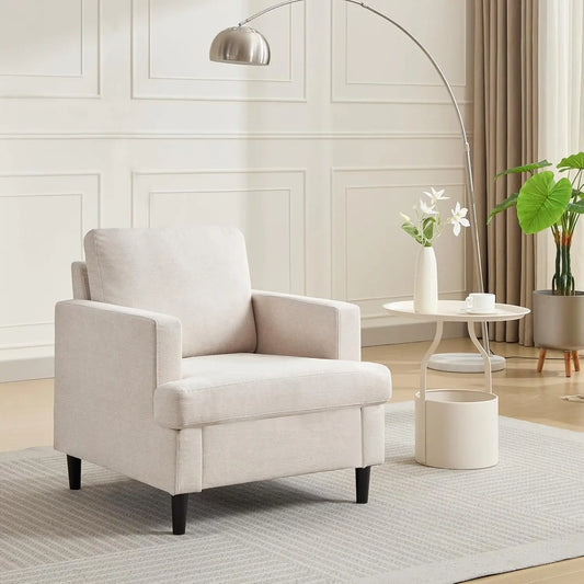 Mid-Century Accent Chair for Living Room, Modern Linen Fabric Armchair, Comfy Upholstered Reading Accent Chairs, Single