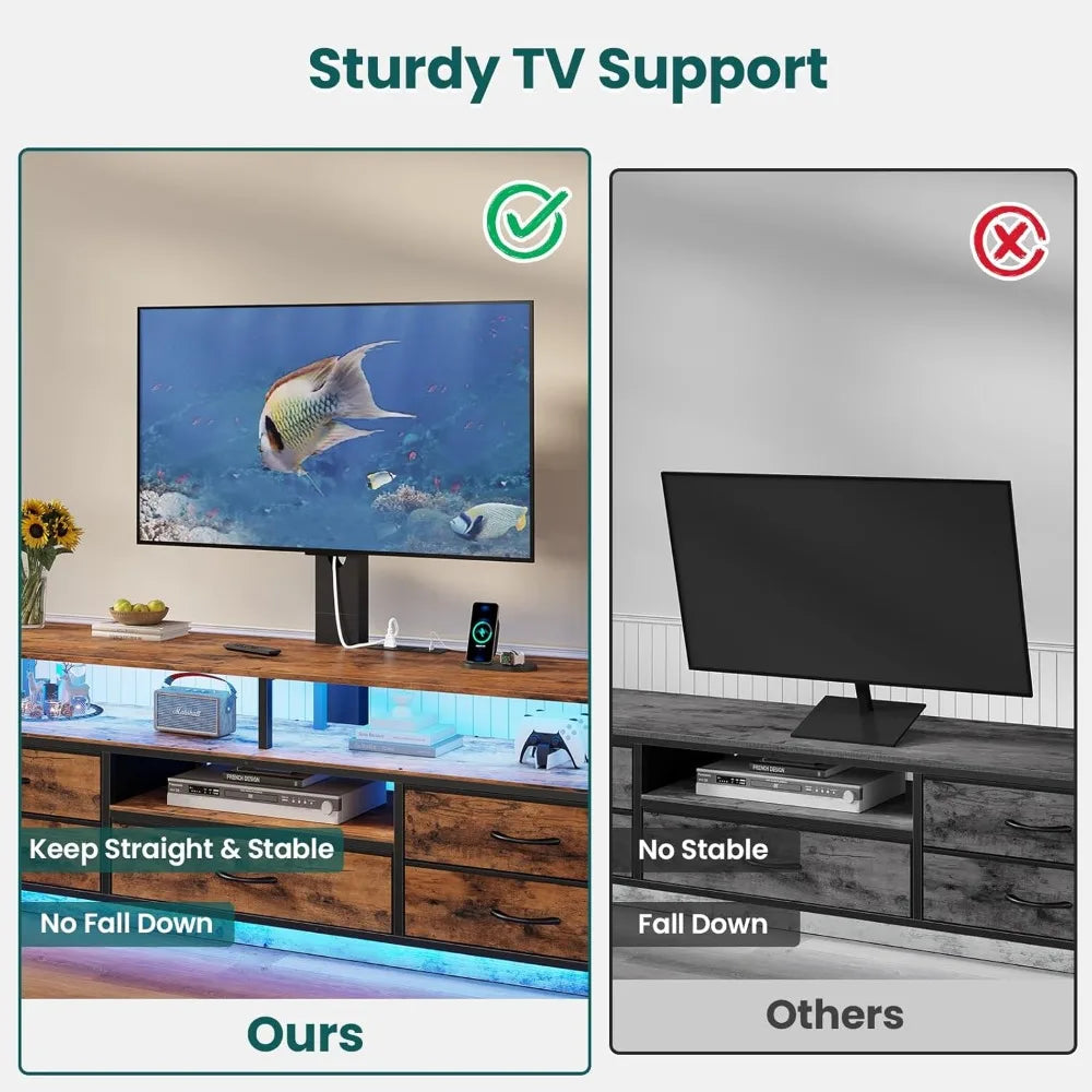 Entertainment Center for 45-70 Inch TVs: 51.2 LED TV Stand with Power Outlets and Storage