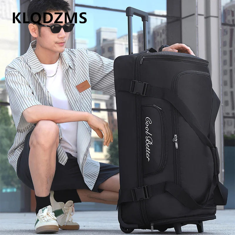 KLQDZMS Oxford Cloth Suitcase 34 Inch Large Capacity Zipper Trolley Bag Expandable Storage Bag Universal Wheel Rolling Luggage