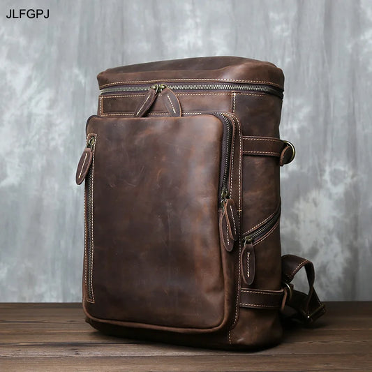 Retro Crazy Horse Leather Vertical Style Backpack Men's Head Layer Cowhide Large Capacity Business Travel Computer Bag